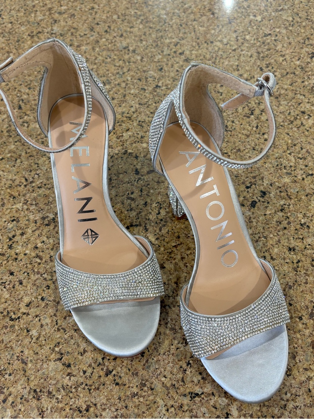 ANTONIO MELANI Silver Crystal Ankle-Strap Heels